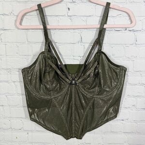 Savage X Fenty Going Platinum Beyond Mesh Bustier Womens 1X Forest Green Top
